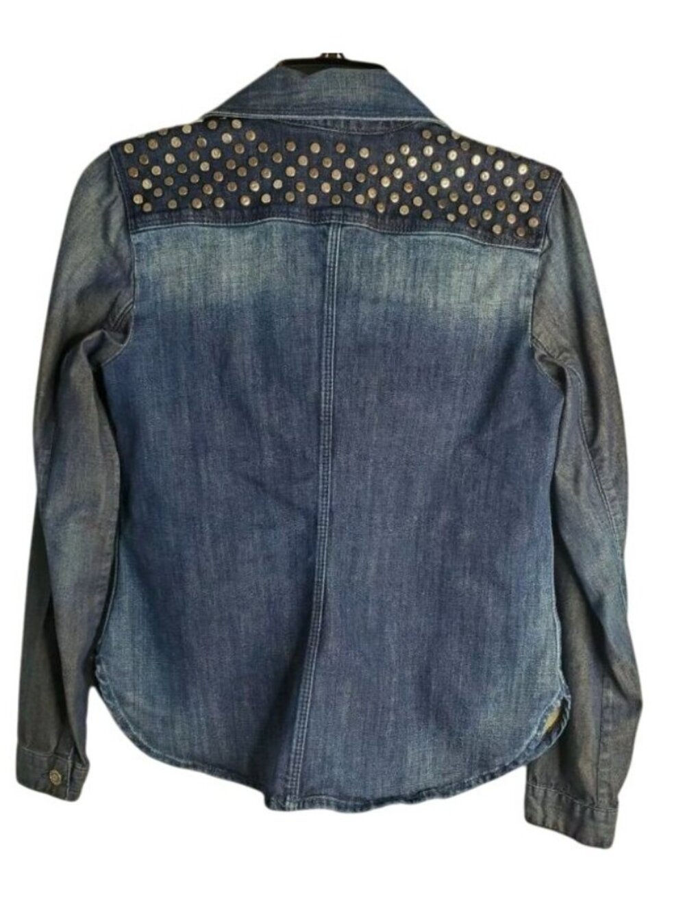 Armani Exchange Women's Blue Denim Studded Long Sleeve Shirt Size XS/TP - Picture 3 of 13